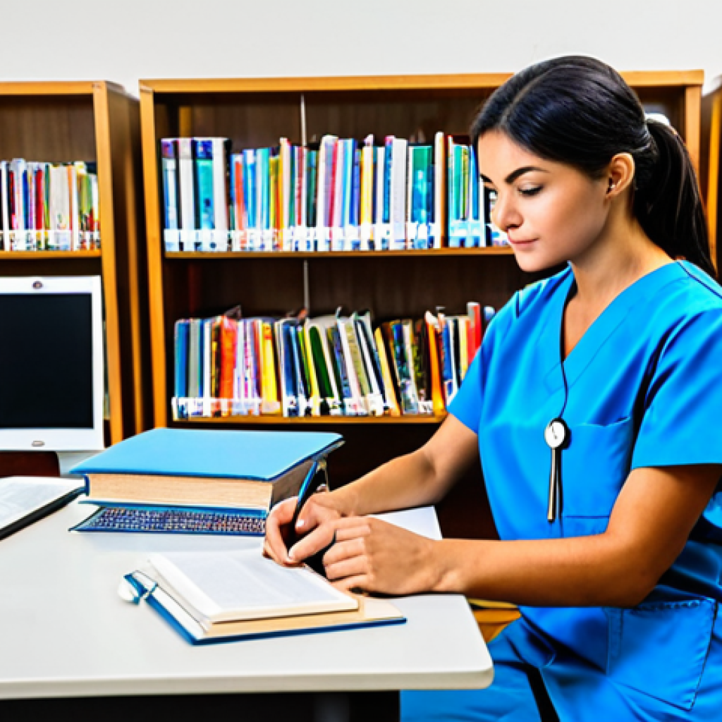 간호사 국가고시 준비 방법 - Diligent Nurse Studying**

"A student nurse, fully clothed in scrubs, studying textbooks at a desk i...