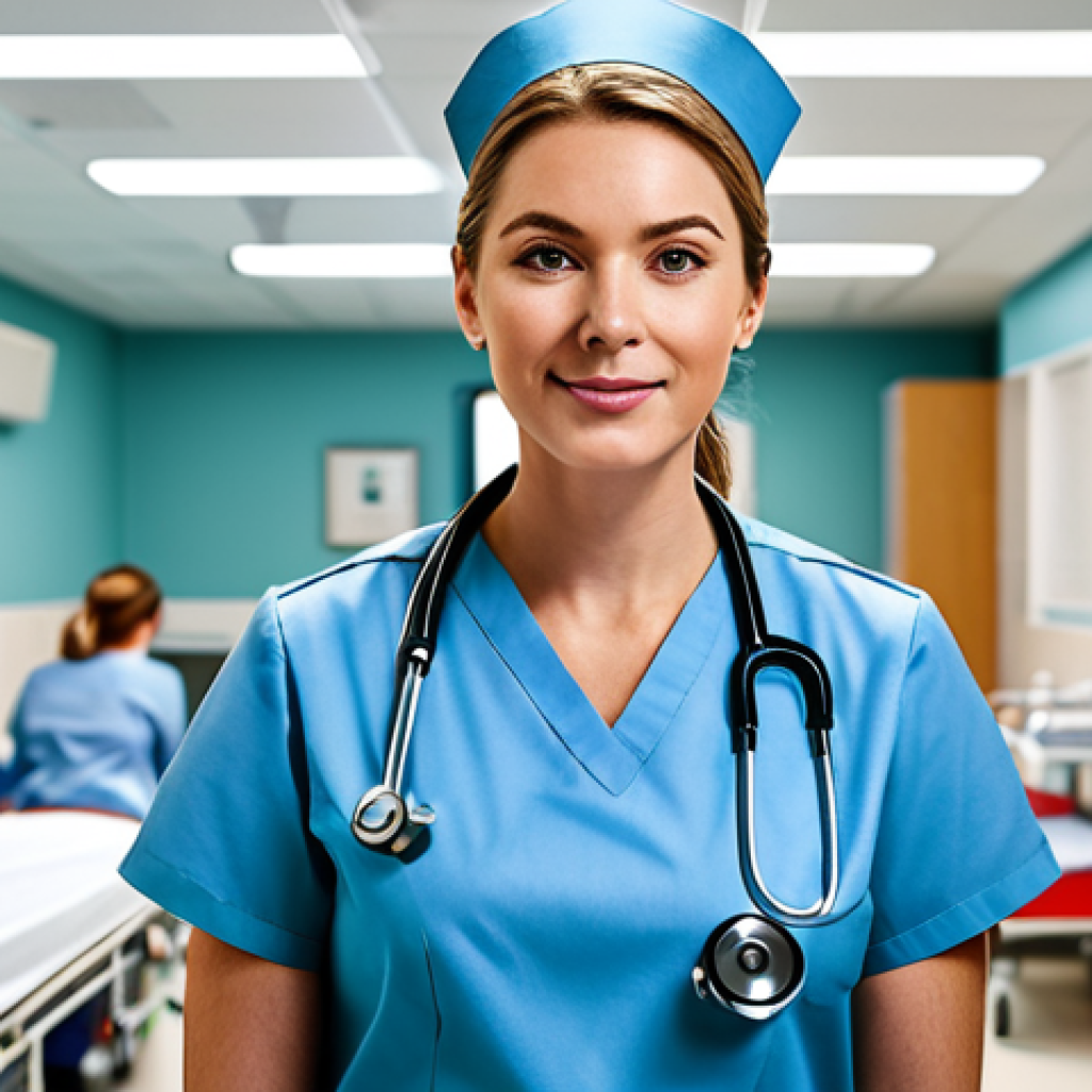 간호사의 다중 환자 관리 요령 - A professional nurse in a fully clothed, modest uniform, efficiently managing multiple tasks in a bu...