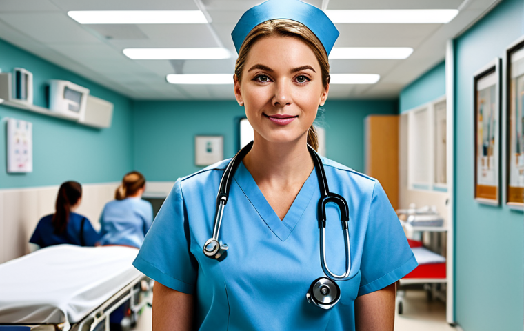 간호사의 다중 환자 관리 요령 - A professional nurse in a fully clothed, modest uniform, efficiently managing multiple tasks in a bu...