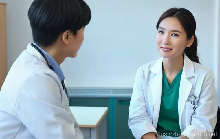 간호사와 다문화 환자 간의 소통 - **"Bridging Words, Building Trust"**
    A bright, clean hospital consultation room. A kind, profess...