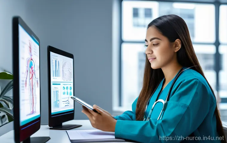 간호사 공채 시험 대비 전략 - **Prompt:** A diverse, focused young female nursing student, in her early twenties, wearing comforta...