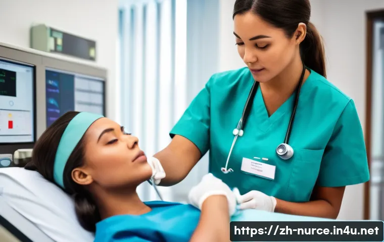 간호사와 간호조무사의 차이 - A professional hospital scene showing a female nurse wearing a clean, modern nursing uniform with a ...