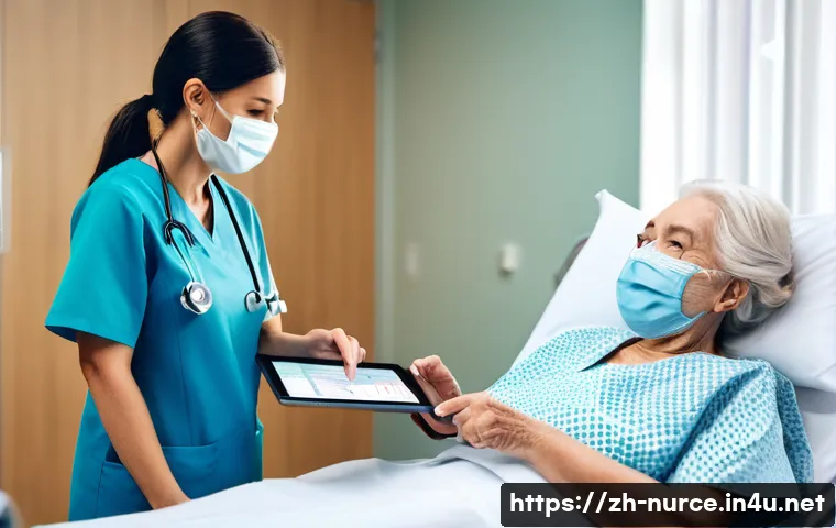 간호사의 논문 작성 가이드 - A modern clinical nursing scene focused on elderly patient fall prevention: a caring nurse wearing p...