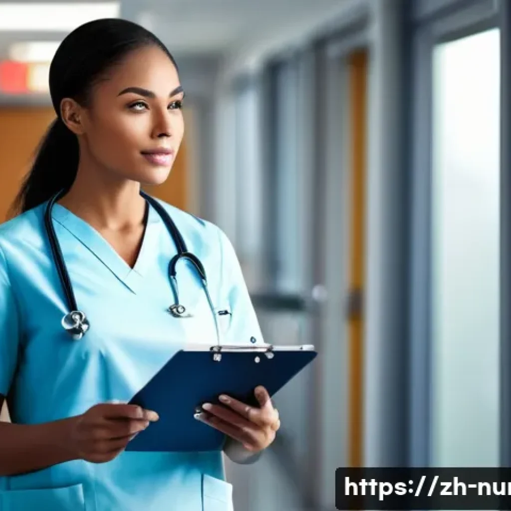 간호사 맞춤형 보험 상품 - A professional female nurse wearing a clean, modern uniform and comfortable shoes, standing in a bri...