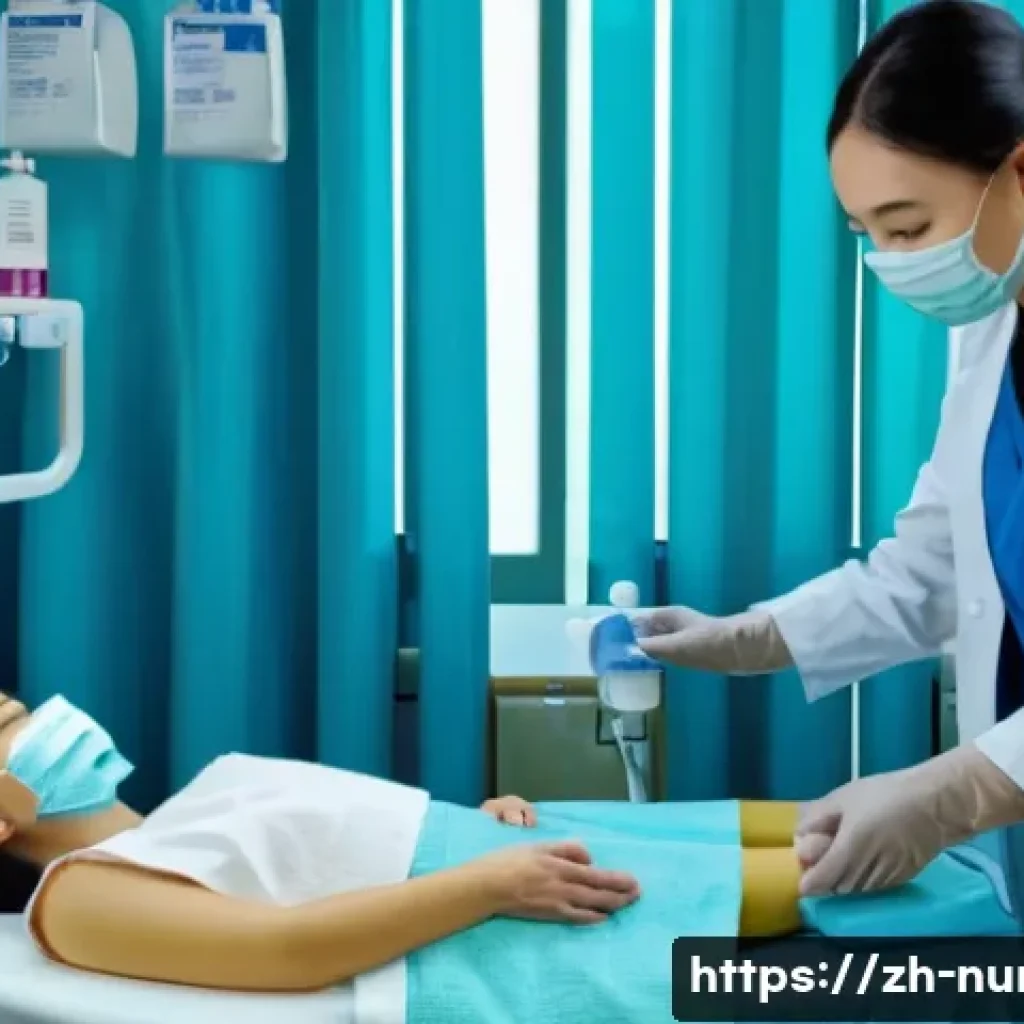 간호사의 감염 예방 프로그램 - A detailed hospital scene showing a nurse carefully performing hand hygiene in a brightly lit patien...