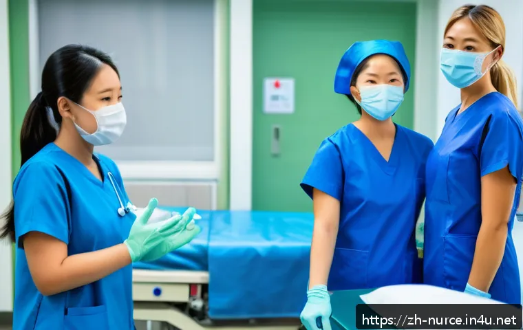 간호사의 직무 교육 프로그램 - A modern hospital simulation training room where a diverse group of professional nurses in clean, mo...