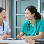 간호사 동료 간의 갈등 해결법 - A professional nursing team gathered in a modern hospital meeting room, actively engaged in a discus...