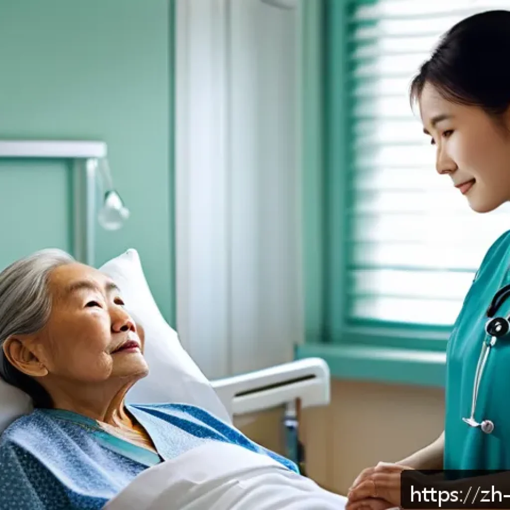 간호사의 환자 중심 치료 사례 - A compassionate nurse attentively listening to an elderly postoperative patient in a softly lit, war...
