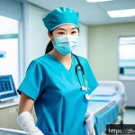 간호사의 간병과 간호의 차이 - A professional nurse in a modern hospital setting, skillfully performing intravenous infusion on a p...