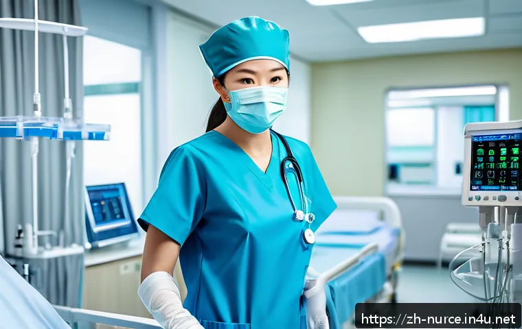 간호사의 간병과 간호의 차이 - A professional nurse in a modern hospital setting, skillfully performing intravenous infusion on a p...