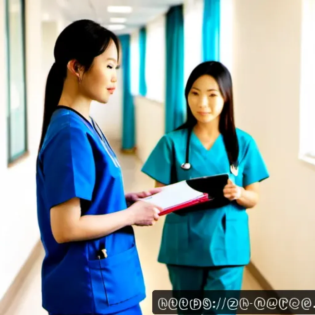 간호사 이직 후 새 병원 적응기 - Photorealistic morning scene in a modern Chinese hospital corridor, a young East Asian nurse in clea...