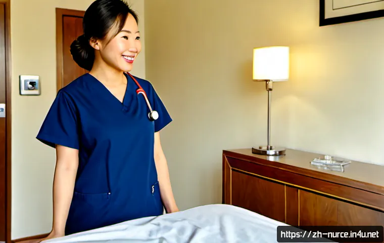 간호사의 일과 삶의 균형 유지 - Photorealistic lifestyle scene of a female nurse in clean navy scrubs arriving home after a hospital...